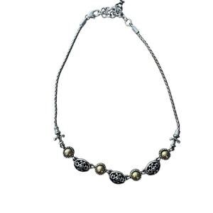 Brighton BARCELONA Silver Cut-Out Scrolled Oval Brushed Links Necklace